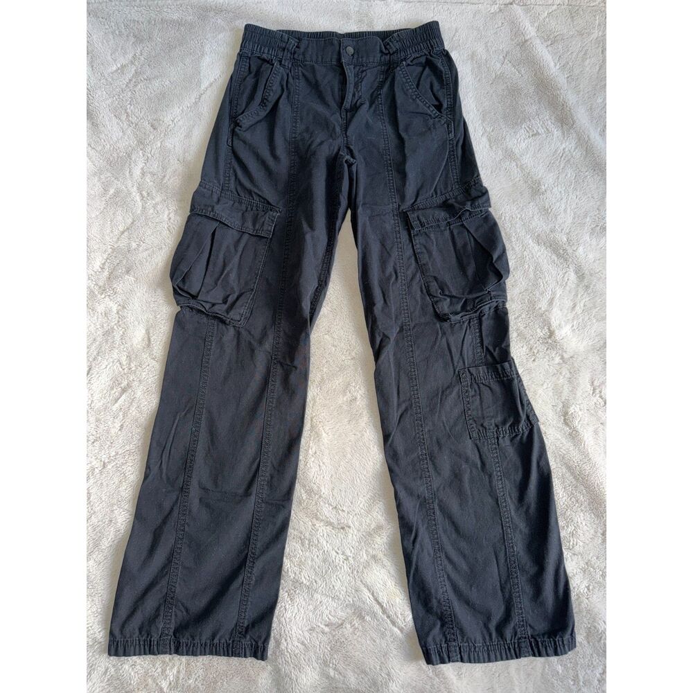 H&M Divided Black Cotton Cargo Jogger Pants Elastic Waist Multi Pocket XS/0